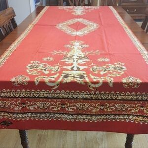Hand made SIGNED Elegant Red and Gold Tablecloth Indonesia (203 rl1) 36"x100"